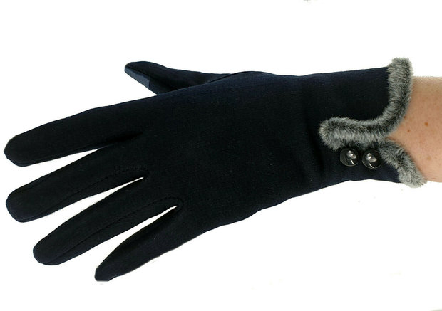 Snazzy Moeras Snel Elegante dames handschoenen touchscreen met bontrandje en knoopjes kleur  zwart maat S M