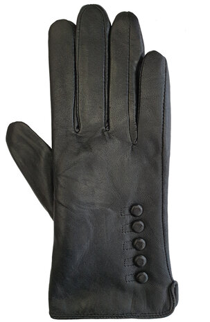 werper Collectief In dienst nemen Gevoerde leren glacé dames handschoenen met sier knoopjes kleur zwart