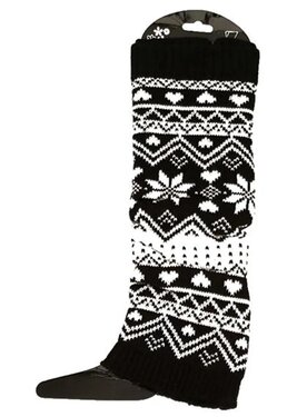 Warme beenwarmers van acryl sneeuwvlok print zwart wit