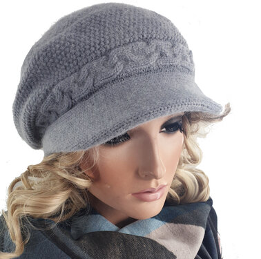 Gevoerde pet winter baret met klepje wintermuts kleur blauw grijs