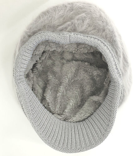 Warme fluffy dames winterpet baret met klepje kleur lichtgrijs maat one size