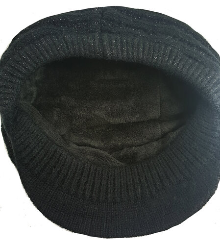 Gevoerde baret winterpet met glinsters kleur zwart maat one size