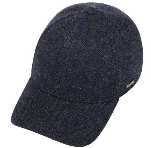 Stetson voorgevormde baseball cap van wol Herringbone visgraat motief kleur donkerblauw mêlee maat XXL 62 63 cm